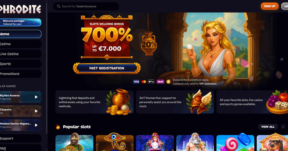 Aper&ccedil;u interface Aphrodite Casino